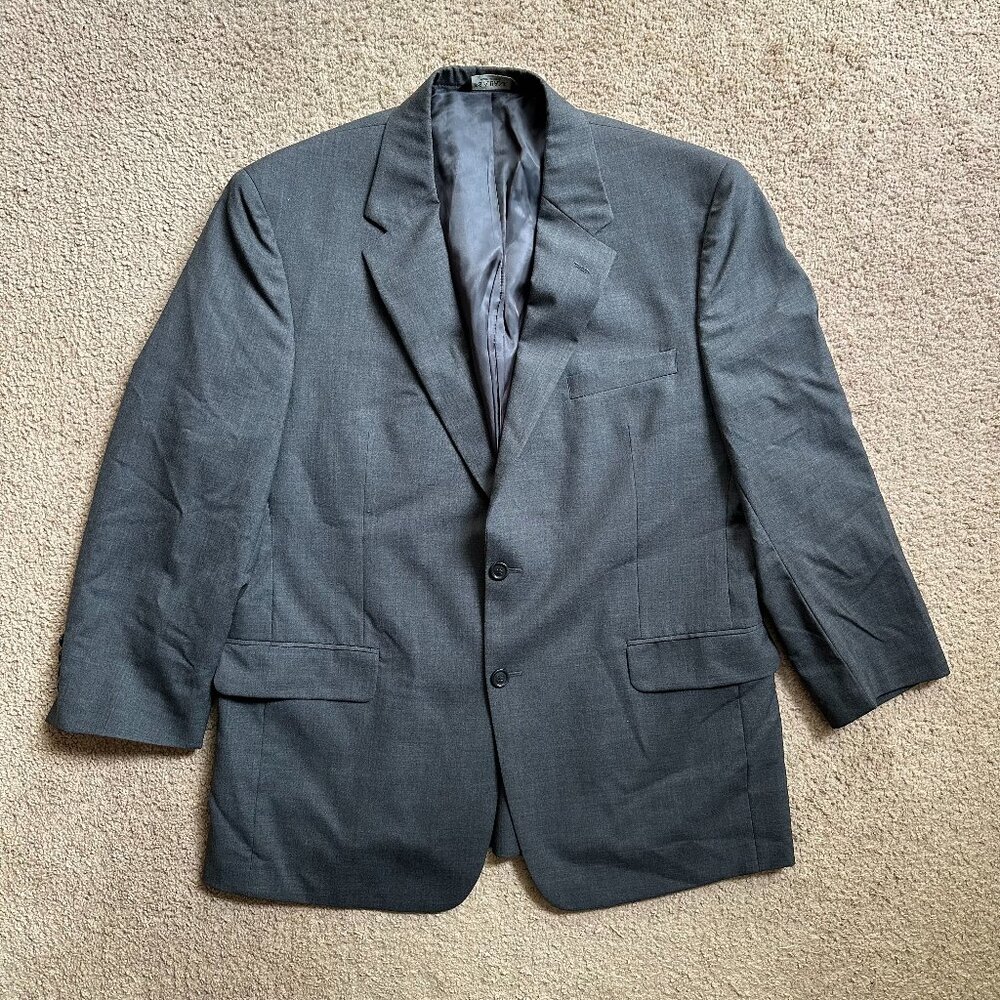 Jos A Bank Blazer Mens 46R 100% Wool Two Button Suit Jacket Grey Solid